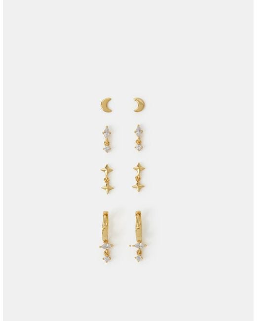 Accessorize White 4-Pack 14Ct-Plated Star Stud & Hoop Earrings