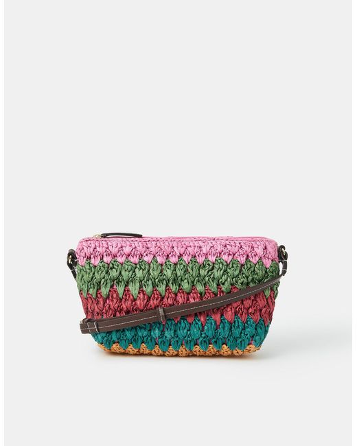 Accessorize Pink Mix Woven Raffia Crossbody Bag