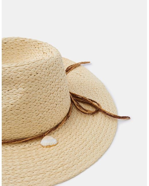 Accessorize White Shell Charm Straw Fedora Hat