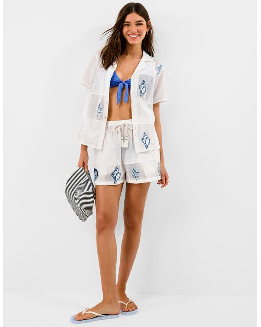 Accessorize White Shell Embroidered Patchwork Shirt
