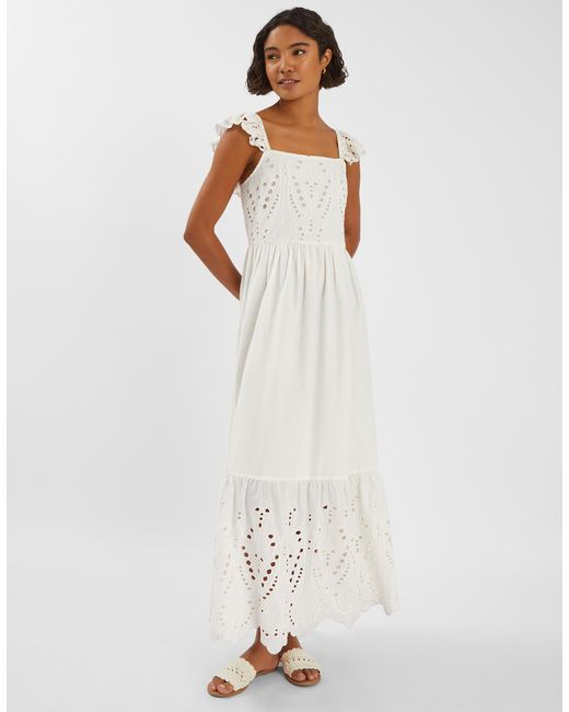Accessorize White Sleeveless Frilly Broderie Maxi Dress