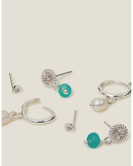 Accessorize Natural Women's Blue/silver 3-pack Sterling Silver-plated Earrings