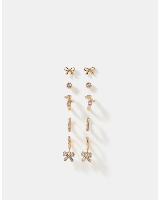 Accessorize Natural 5-Pack Bow Stud & Hoop Earrings