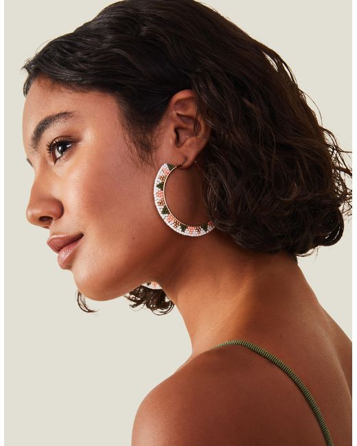 Accessorize Natural Women's Gold Aztec Beaded Hoop Earrings