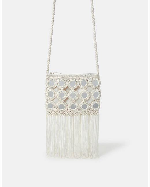 Accessorize White Mirror Fringe Crossbody Bag