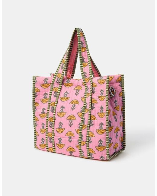 Accessorize Pink Floral Block Print Quilted Handbag