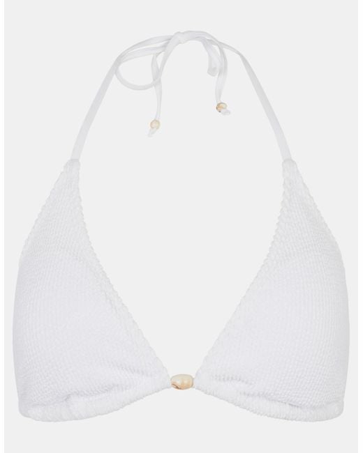 Accessorize White Crinkle Texture Bead Triangle Bikini Top