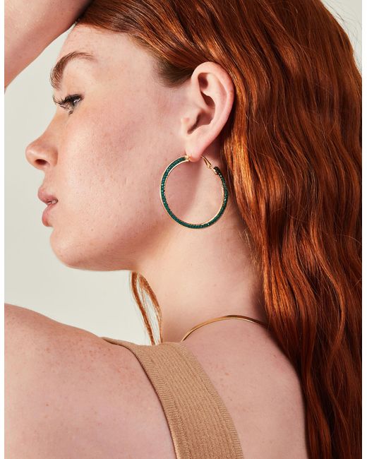 Accessorize Green Gold Facet Bead Hoop Earring