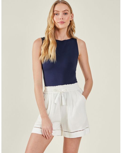 Accessorize Blue Longline Embroidered Shorts White