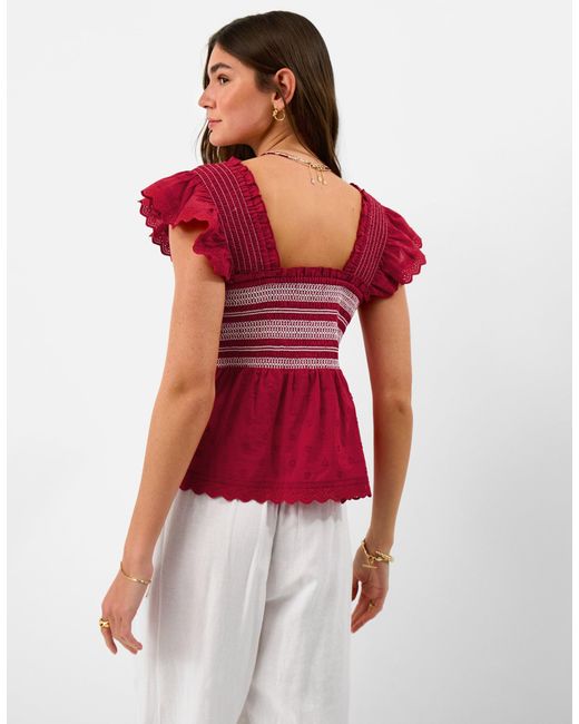 Accessorize Red Cotton Broderie Smocked Top