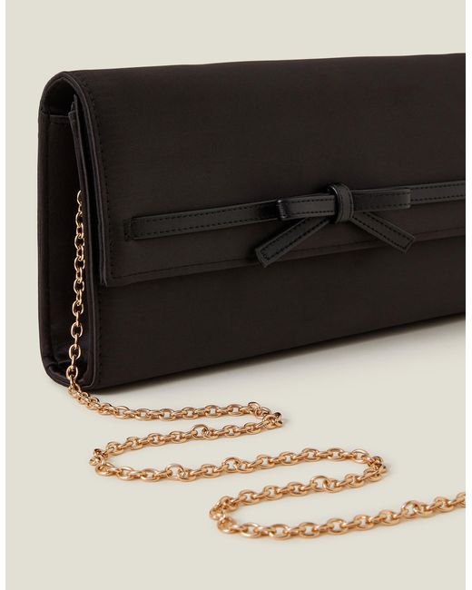 Accessorize Black Leather Bow Satin Clutch Bag