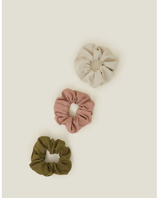 Accessorize Natural Women's Beige/green/brown 3-pack Large Scrunchies