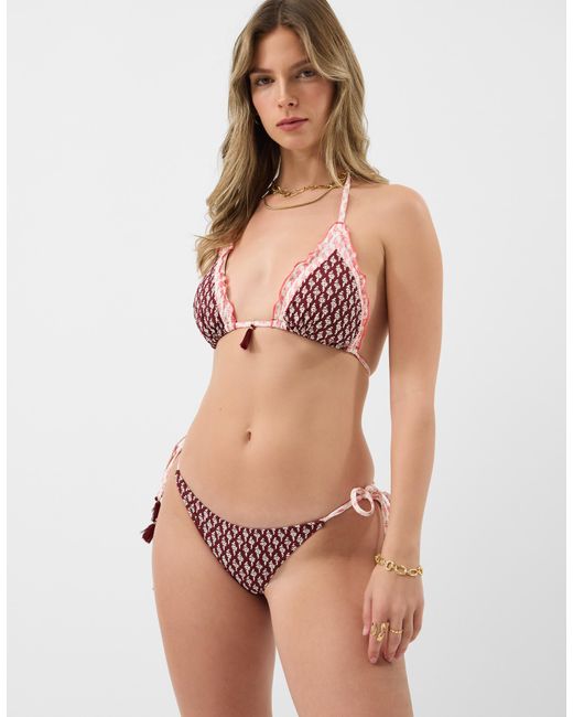 Accessorize Brown Floral Tie Side Bikini Bottoms