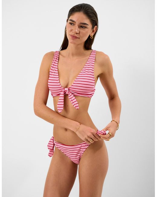 Accessorize Red Stripe Tie Front Bikini Top
