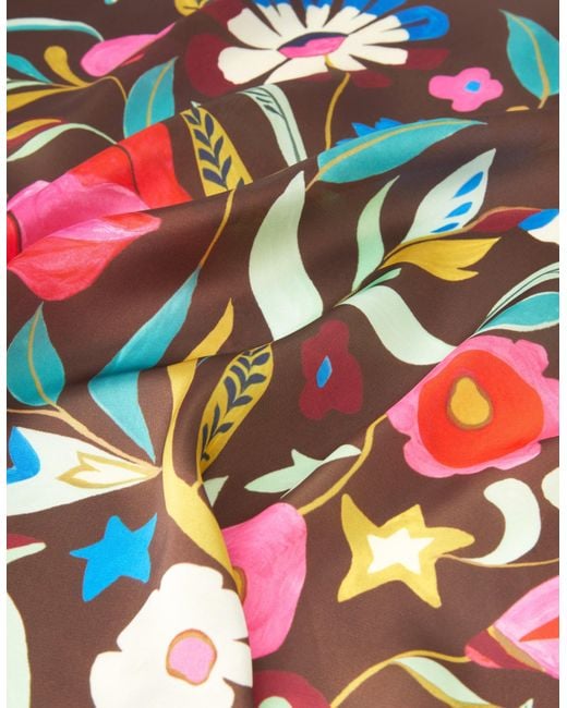 Accessorize Pink Floral Print Square Satin Scarf