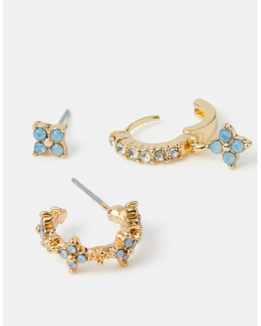 Accessorize Metallic 3-Pack Gem Cross Stud & Hoop Earrings