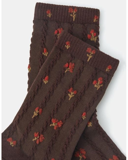 Accessorize Brown Floral Print Braid Socks