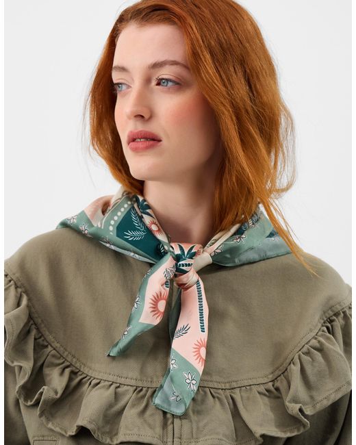Accessorize Green Palm Print Square Satin Scarf