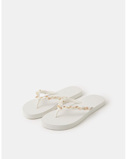 Accessorize White Bead Embellished Flip Flops