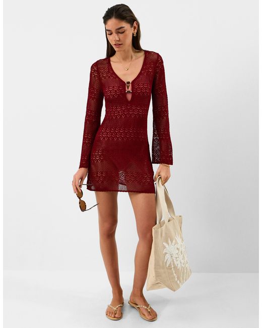 Accessorize Red Mini Long Sleeve Knitted Knit Beach Dress