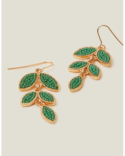Accessorize Women's Green Beaded Leaf Drop Earrings
