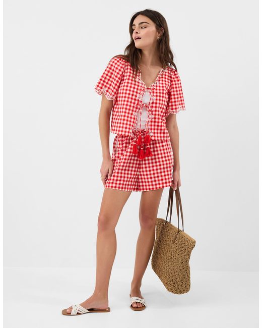 Accessorize Red Cutwork Gingham Top