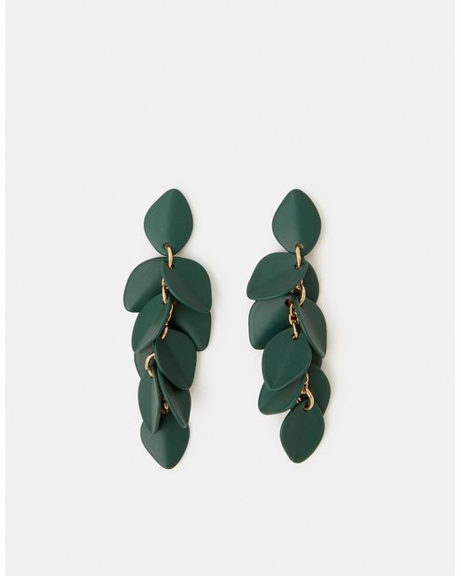 Accessorize Green Enamel Willow Leaf Drop Earrings