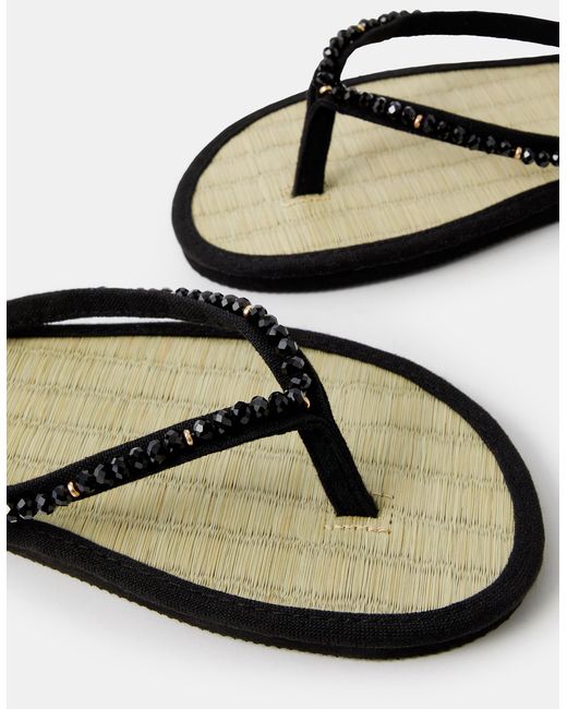 Accessorize White Beaded Seagrass Flip Flops