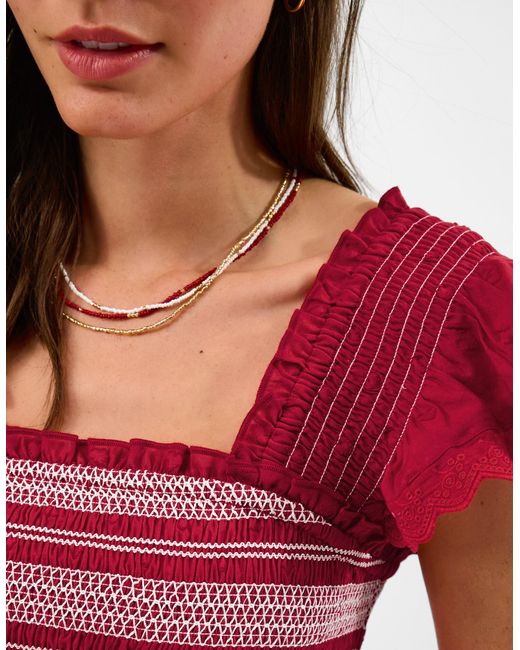 Accessorize Red Cotton Broderie Smocked Top