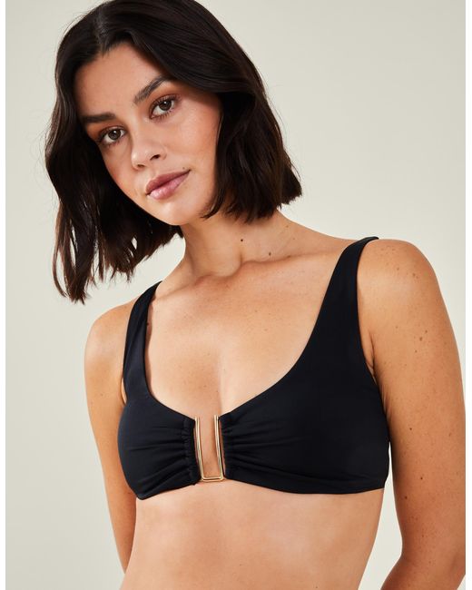 Accessorize Black Sleeveless Stretchy Nylon Metal Detail Bikini Top
