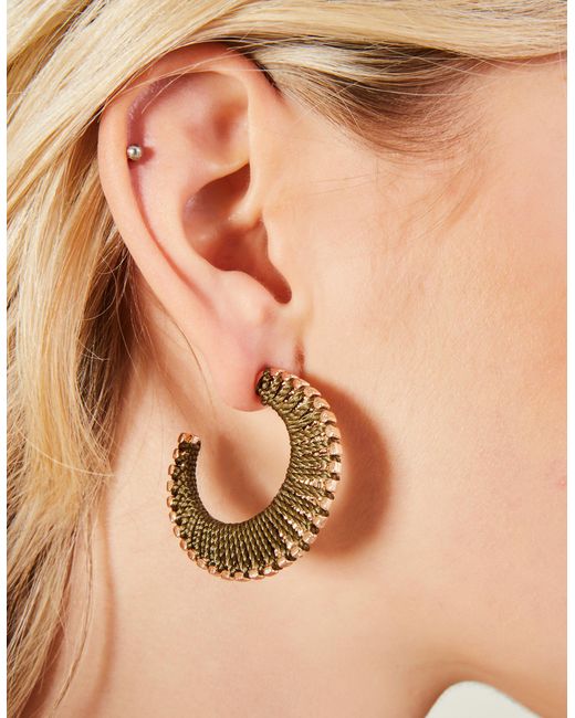 Accessorize Metallic Gold Thread Fan Hoop Earrings