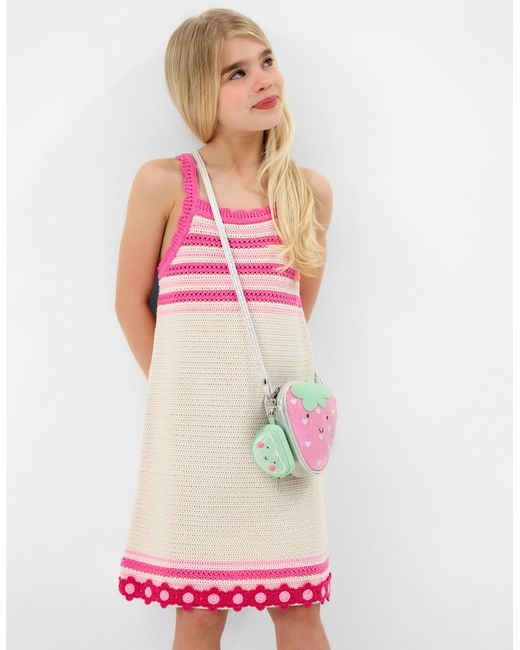 Accessorize Pink Flower Knit Crochet Dress, Little Girl's