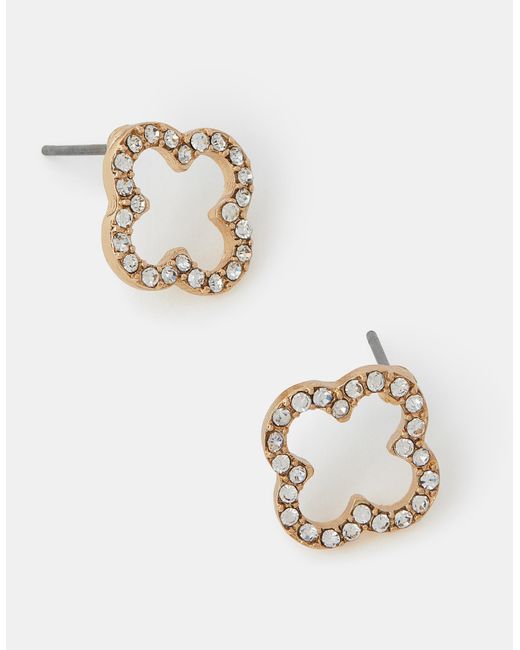 Accessorize Metallic Cut Out Flora Pavé Stud Earrings
