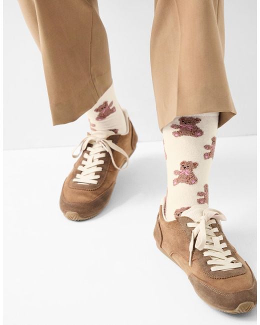 Accessorize White Teddy Bear Print Socks