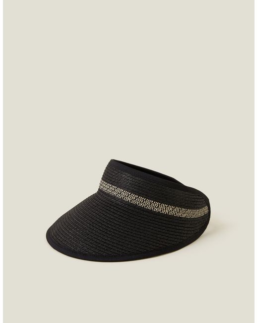 Accessorize Black Straw Visor Sun Hat