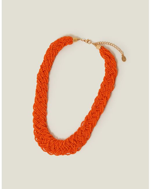 Accessorize Orange Plait Seedbead Collar Necklace