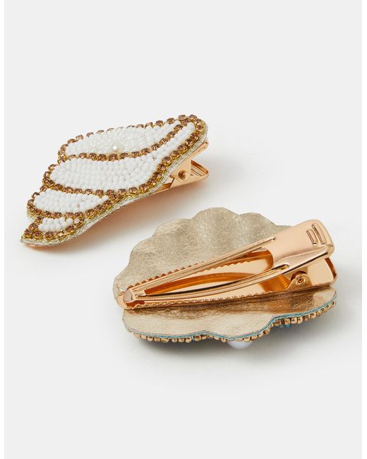 Accessorize White 2-Pack Beaded Shell Hair Clips