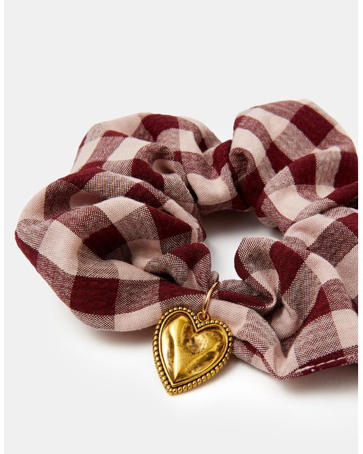 Accessorize Red Heart Charm Check Print Scrunchie