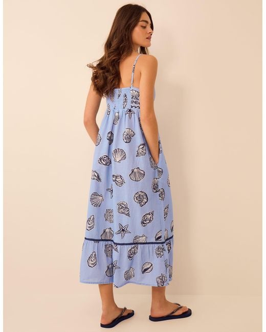 Accessorize Blue Cotton Shell Print Midi Dress