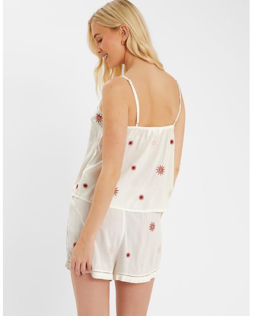 Accessorize White Sun Embroidered Short Pyjamas Set