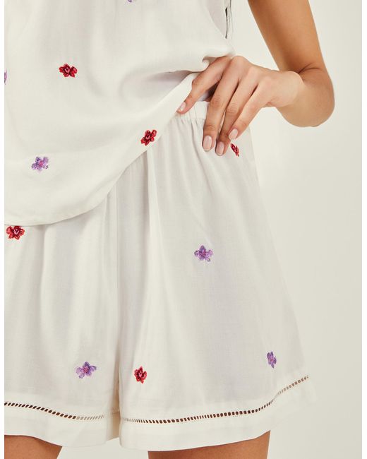 Accessorize Natural Women's Orchid Embroidered Short Pyjama Set White