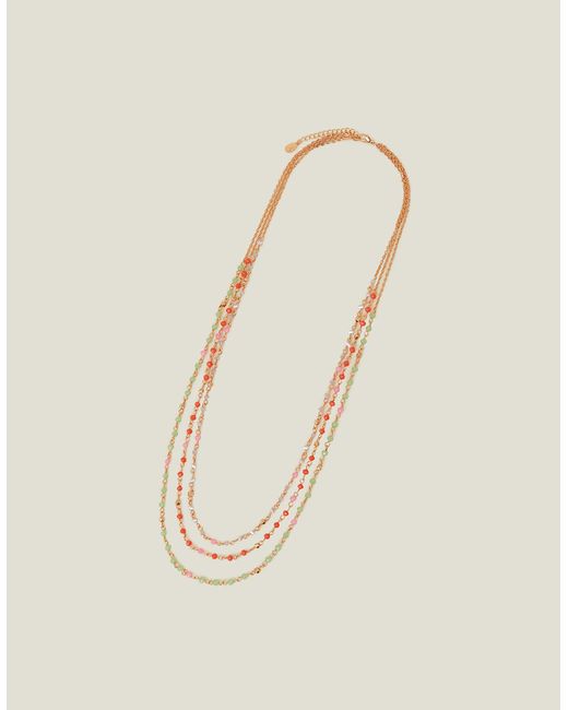 Accessorize Natural Women's Orange Longline Layered Facet Bead Necklace