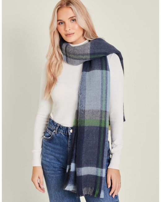 Accessorize Blue Woven Check Blanket Scarf