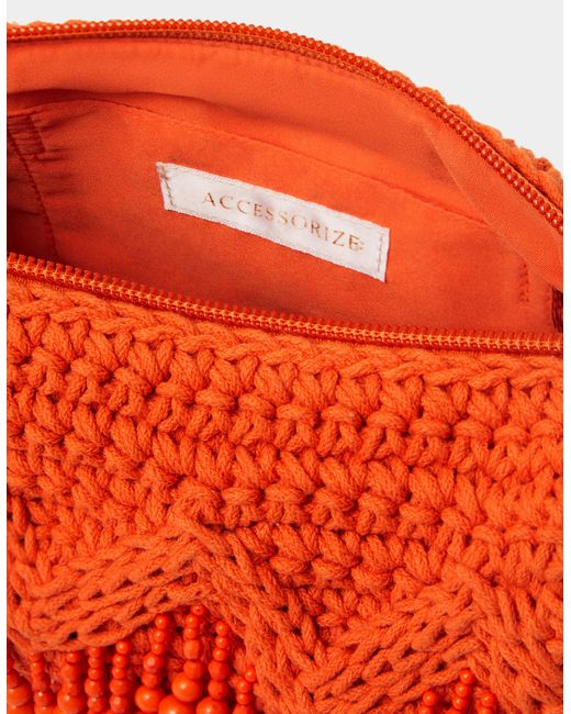 Accessorize White Beaded Macramé Crossbody Bag