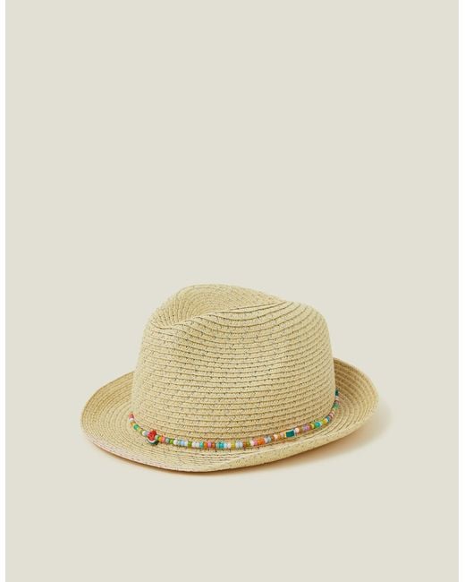 Accessorize Natural Toddler's Girls Beaded Band Straw Hat, Size: 3-6 Years