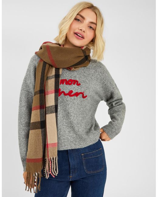 Accessorize Red Check Print Scarf
