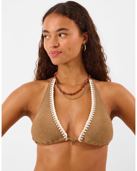 Accessorize Natural Shimmer Whipstitch Triangle Bikini Top