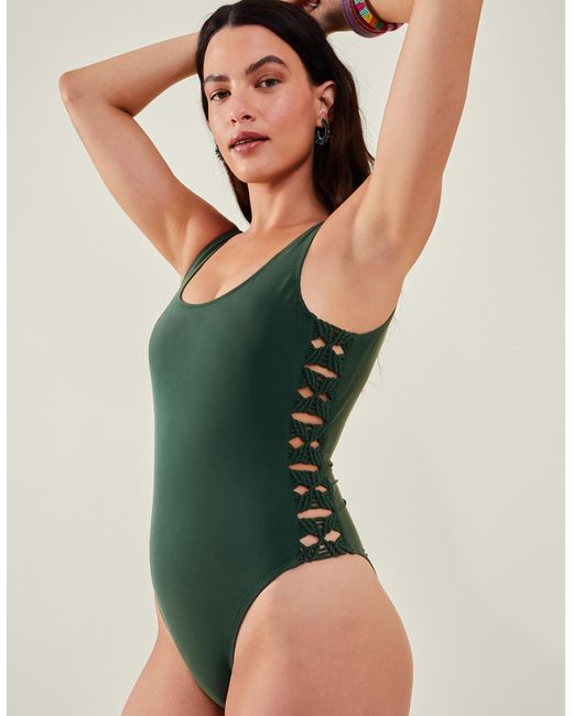 Accessorize Green Women's Macrame Swimsuit Teal
