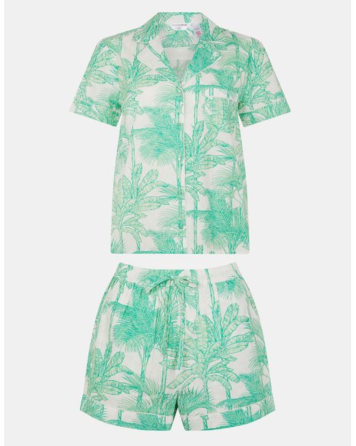 Accessorize Green Cotton Palm Print Short Pyjamas Set