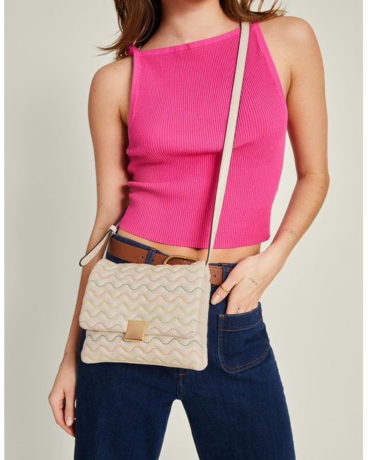Accessorize Natural Women's Beige Wiggle Stitch Cross-body Bag